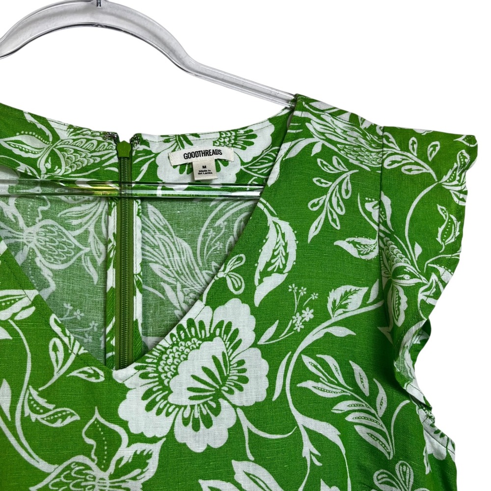 Goodthreads Green Floral Linen Blend Flutter Sleeve Tiered Mini Dress Womens M‎ - Picture 5 of 10